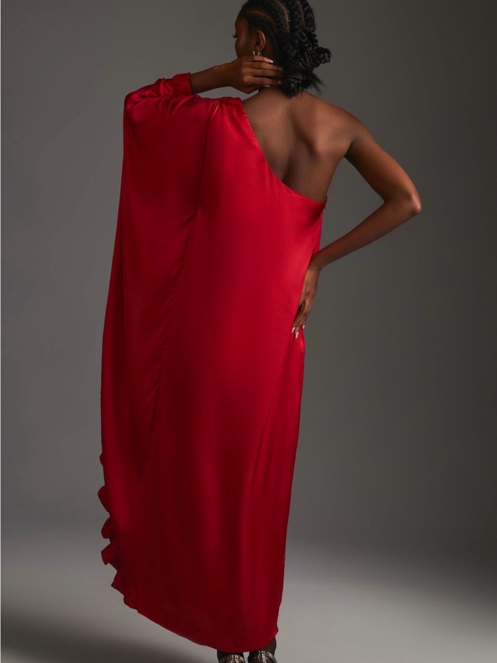 Hutch One-Shoulder Red Satin Gown